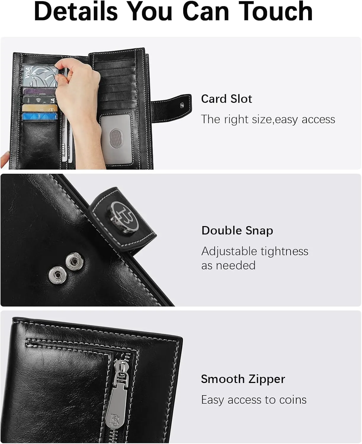 BOSTANTEN Leather Wallets for Women Large Capacity RFID Blocking Card Holder Ladies Purse with Zipper Pocket Black