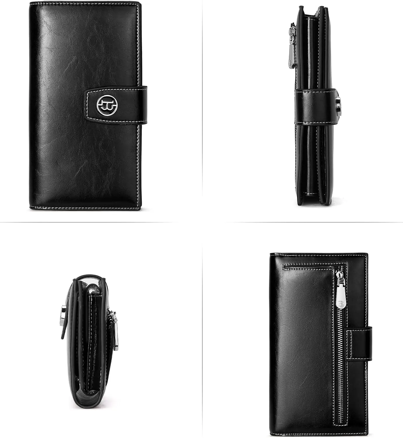 BOSTANTEN Leather Wallets for Women Large Capacity RFID Blocking Card Holder Ladies Purse with Zipper Pocket Black