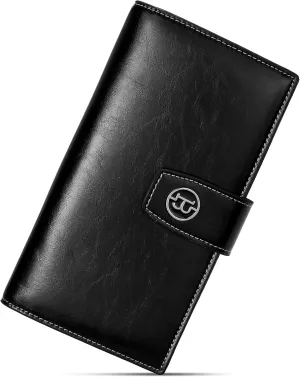 BOSTANTEN Leather Wallets for Women Large Capacity RFID Blocking Card Holder Ladies Purse with Zipper Pocket Black