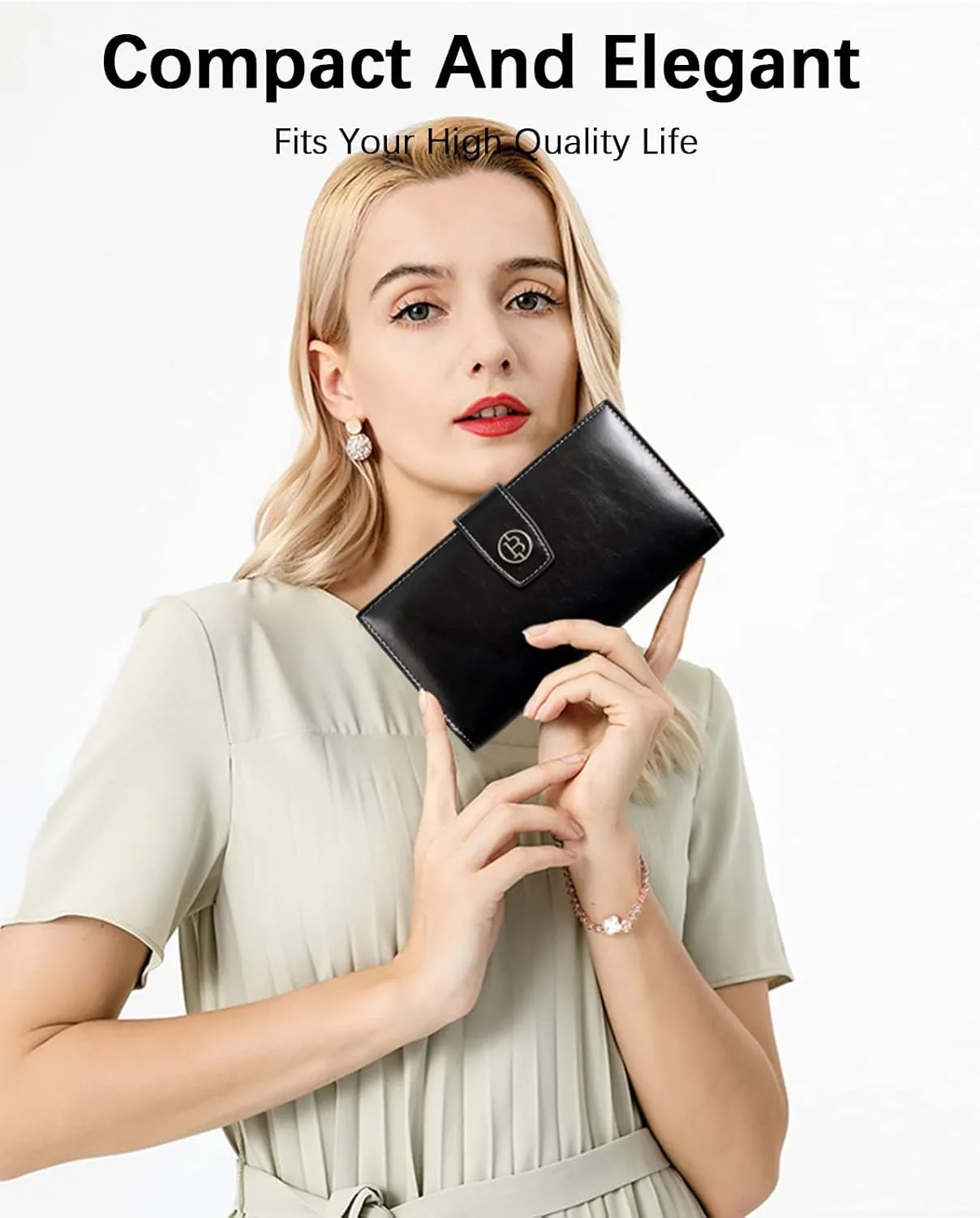 BOSTANTEN Leather Wallets for Women Large Capacity RFID Blocking Card Holder Ladies Purse with Zipper Pocket Black