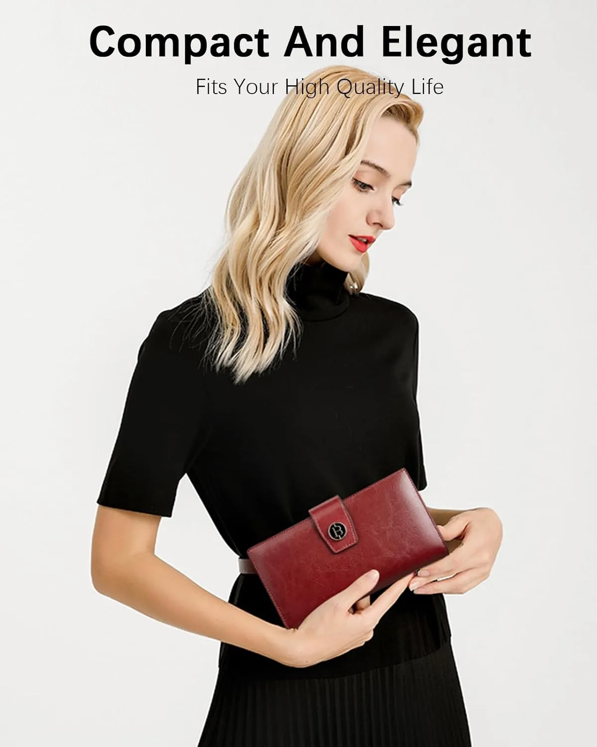 BOSTANTEN Womens Wallet Genuine Leather Wallets Large Capacity Cash Cluth Purse with Zipper Pocket Wine Red
