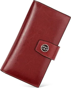 BOSTANTEN Womens Wallet Genuine Leather Wallets Large Capacity Cash Cluth Purse with Zipper Pocket Wine Red