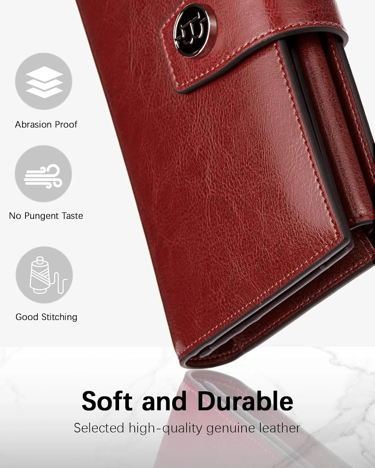 BOSTANTEN Womens Wallet Genuine Leather Wallets Large Capacity Cash Cluth Purse with Zipper Pocket Wine Red