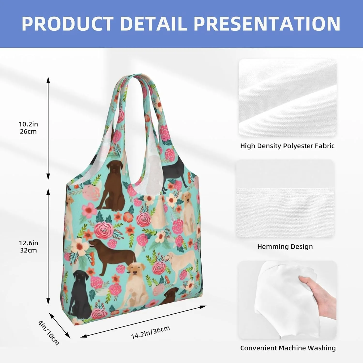 Boxer Dogs Rose Flower Floral Canvas Tote Bags For Grocery Shopping Reusable Cloth Bags Soft Shoulder Bag