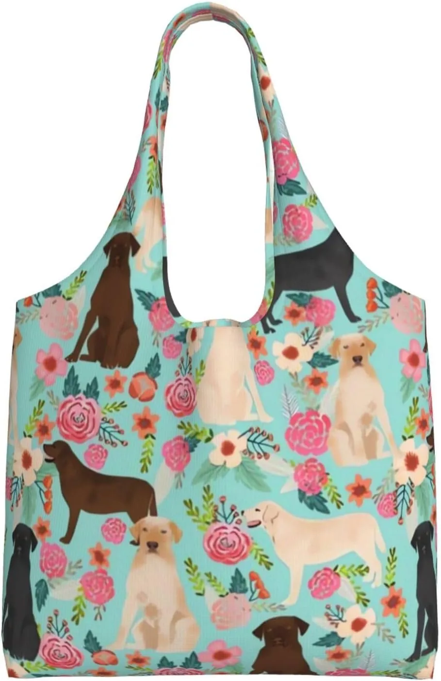 Boxer Dogs Rose Flower Floral Canvas Tote Bags For Grocery Shopping Reusable Cloth Bags Soft Shoulder Bag