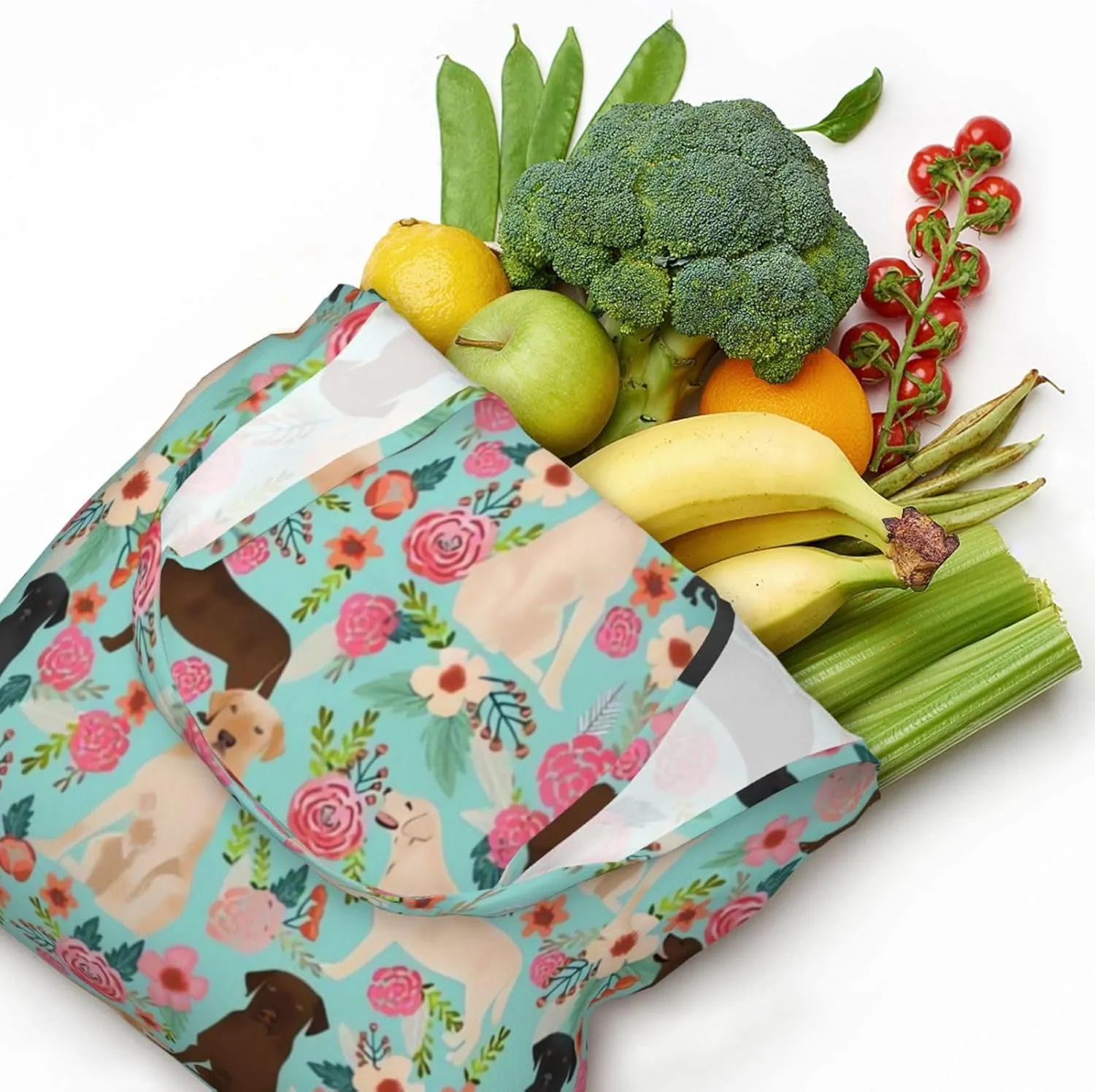 Boxer Dogs Rose Flower Floral Canvas Tote Bags For Grocery Shopping Reusable Cloth Bags Soft Shoulder Bag