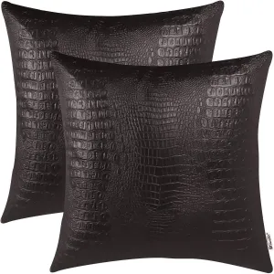 BRAWARM Faux Leather Pillow Covers 22 X 22 Inches, Brown Leather Pillow Covers Pack of 2, Crocodile Leather Decorative Throw Pillows for Living Room Couch Bed Sofa Home