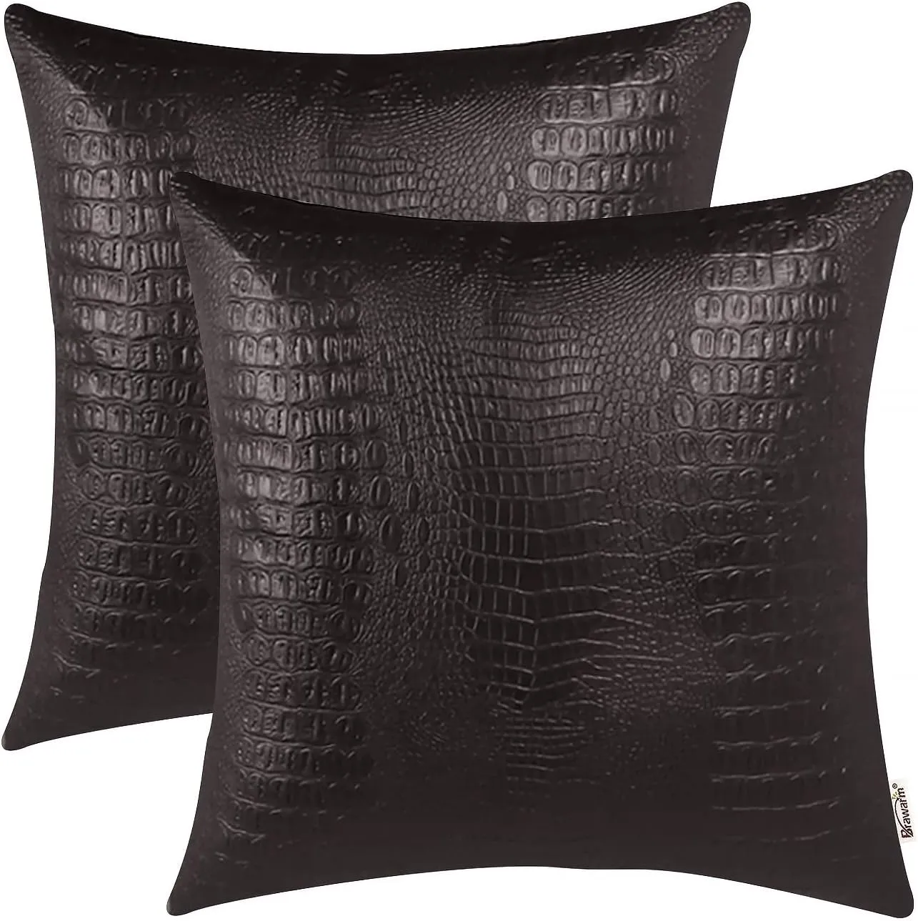 BRAWARM Faux Leather Pillow Covers 22 X 22 Inches, Brown Leather Pillow Covers Pack of 2, Crocodile Leather Decorative Throw Pillows for Living Room Couch Bed Sofa Home