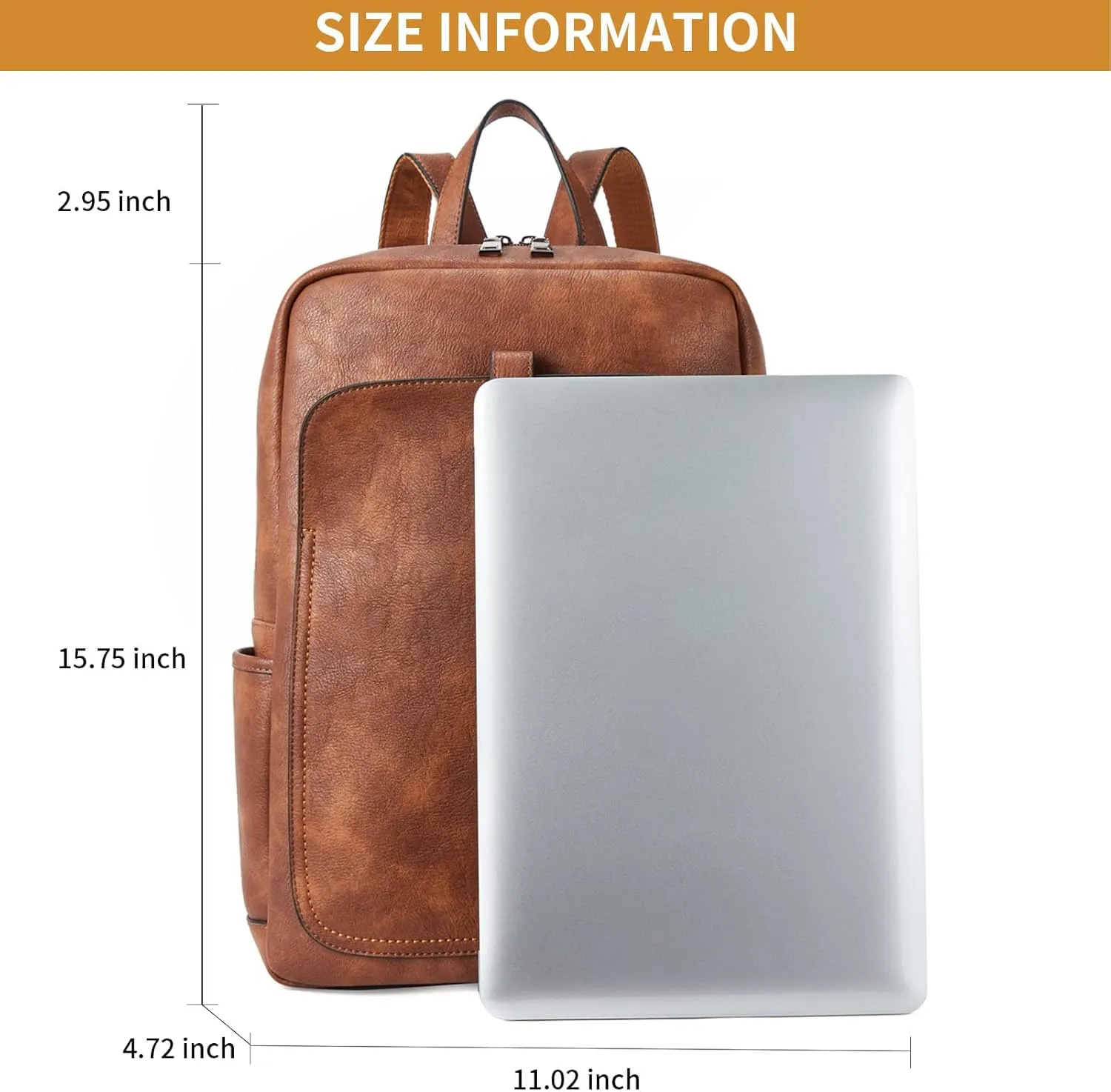 BROMEN Leather Laptop Backpack for Women 15.6 inch Computer Business Travel Professional Work Daypack College Bag Mocha Brown Rough Grain