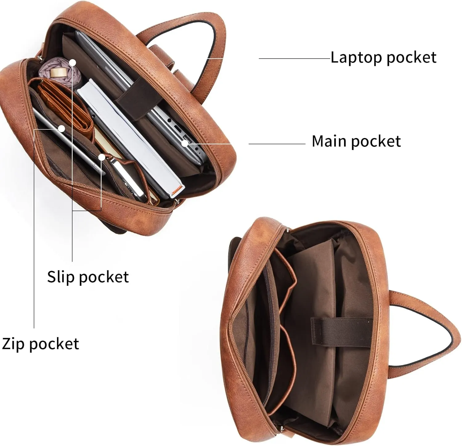 BROMEN Leather Laptop Backpack for Women 15.6 inch Computer Business Travel Professional Work Daypack College Bag Mocha Brown Rough Grain