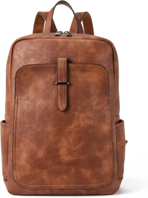 BROMEN Leather Laptop Backpack for Women 15.6 inch Computer Business Travel Professional Work Daypack College Bag Mocha Brown Rough Grain
