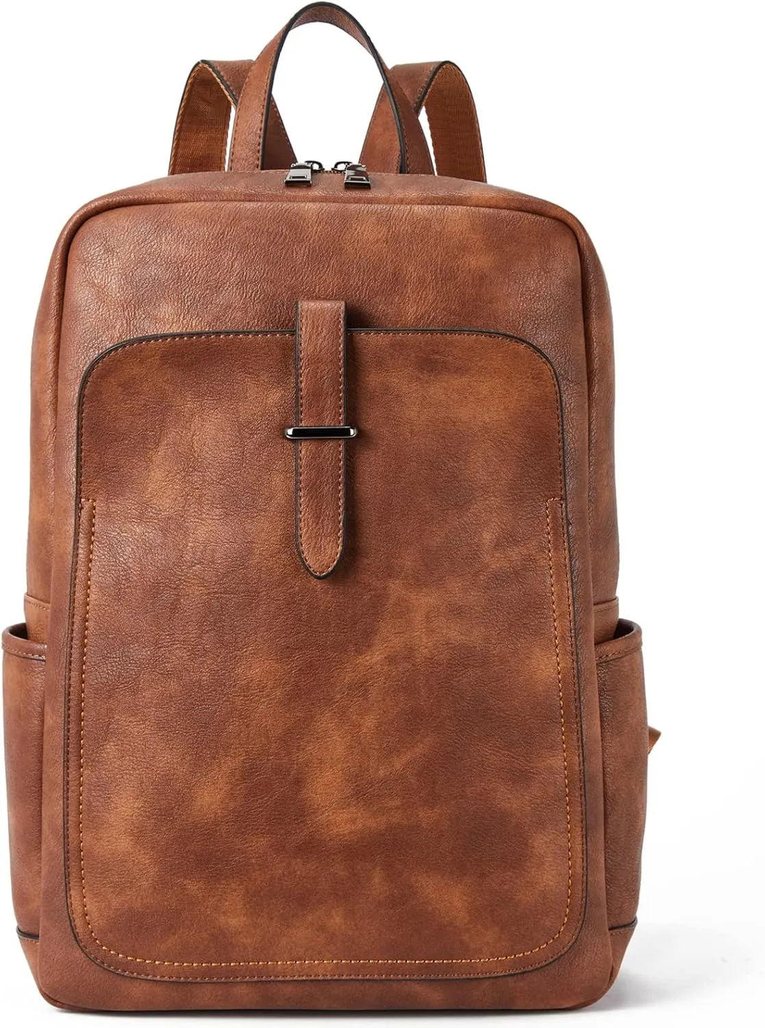 BROMEN Leather Laptop Backpack for Women 15.6 inch Computer Business Travel Professional Work Daypack College Bag Mocha Brown Rough Grain
