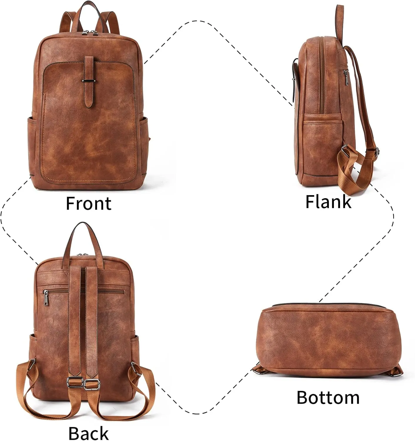 BROMEN Leather Laptop Backpack for Women 15.6 inch Computer Business Travel Professional Work Daypack College Bag Mocha Brown Rough Grain