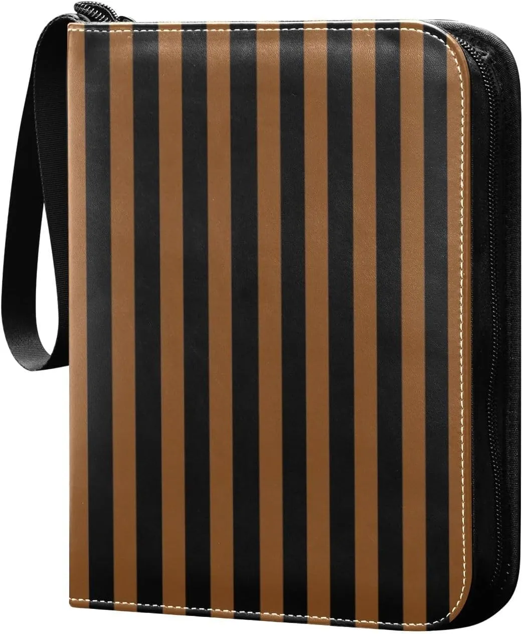 Brown Black Stripes Card Binder 4 Pocket Trading Card Album Fits 400 Sports/Game Cards, PU Cover 3 Ring Card Collection with 50 Removable Sleeves