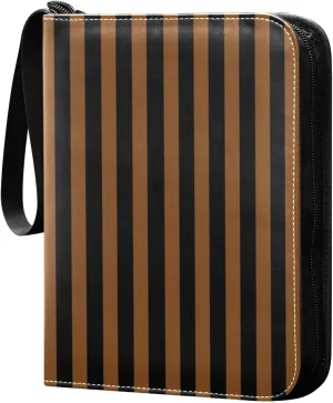 Brown Black Stripes Card Binder 4 Pocket Trading Card Album Fits 400 Sports/Game Cards, PU Cover 3 Ring Card Collection with 50 Removable Sleeves
