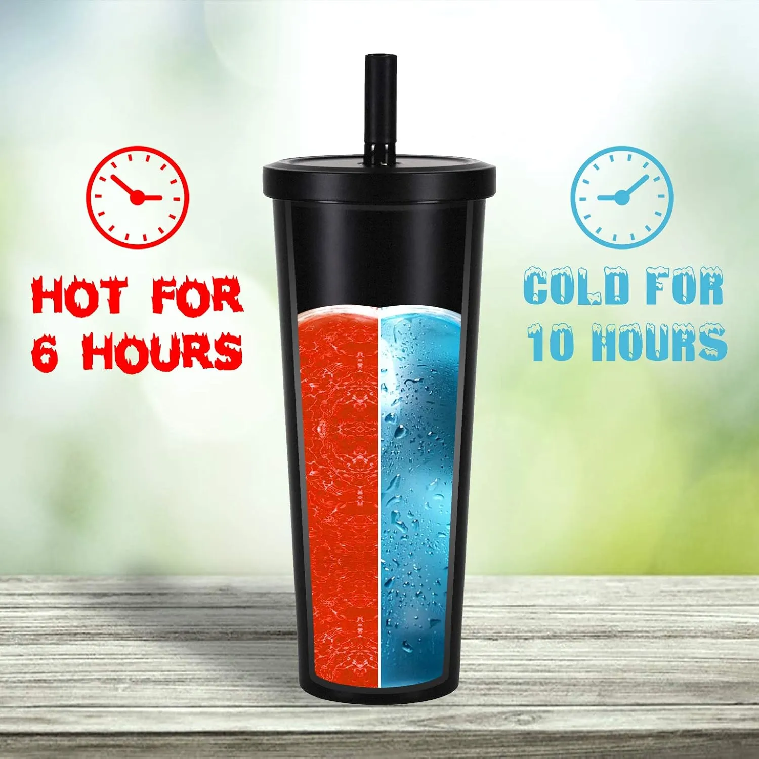 Bumbler 24oz Large Reusable Portable Eco-Friendly Tumbler | Drinking Cup with Wide Soft Tip Straw, Aesthetic Leak-Proof Lid – for Boba Tea, Smoothies, Iced Coffee, Hot or Cold Drinks – Black