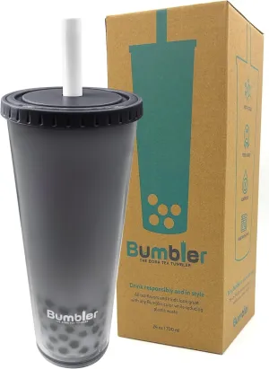 Bumbler 24oz Large Reusable Portable Eco-Friendly Tumbler | Drinking Cup with Wide Soft Tip Straw, Aesthetic Leak-Proof Lid – for Boba Tea, Smoothies, Iced Coffee, Hot or Cold Drinks – Black