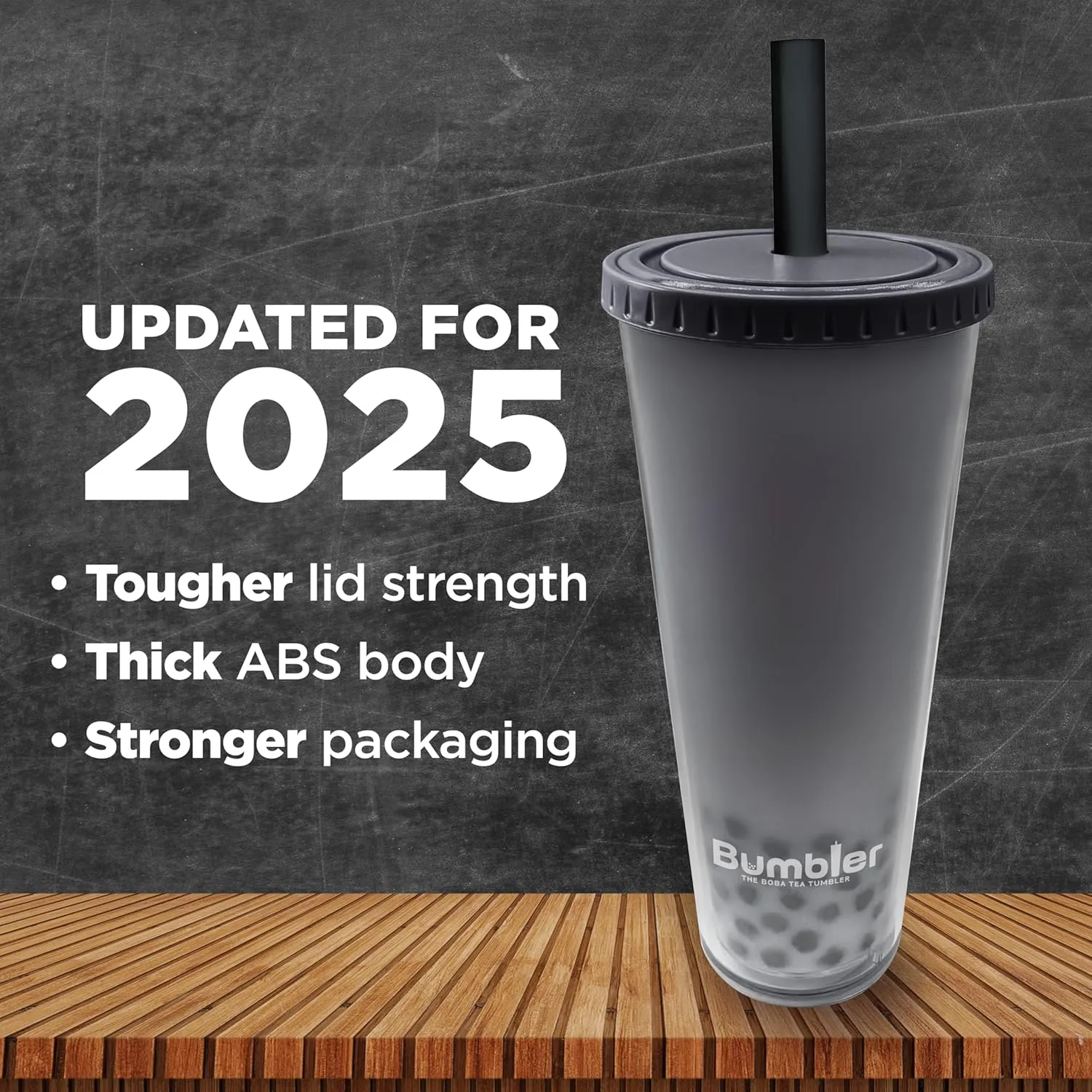 Bumbler 24oz Large Reusable Portable Eco-Friendly Tumbler | Drinking Cup with Wide Soft Tip Straw, Aesthetic Leak-Proof Lid – for Boba Tea, Smoothies, Iced Coffee, Hot or Cold Drinks – Black