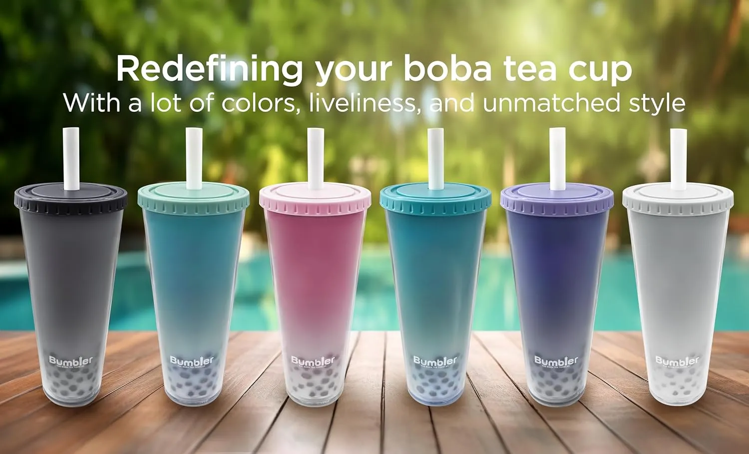 Bumbler 24oz Large Reusable Portable Eco-Friendly Tumbler | Drinking Cup with Wide Soft Tip Straw, Aesthetic Leak-Proof Lid – for Boba Tea, Smoothies, Iced Coffee, Hot or Cold Drinks – White