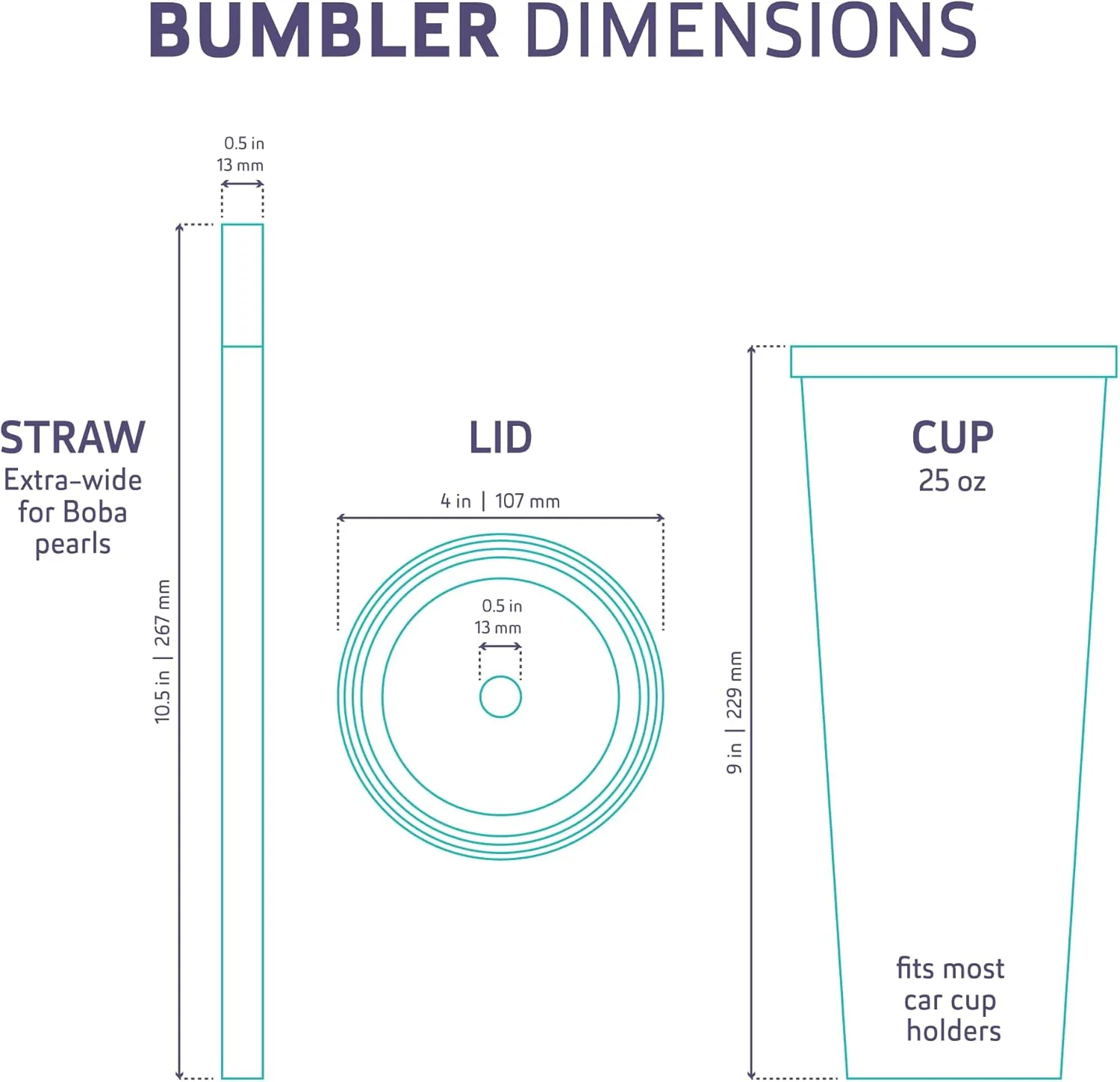Bumbler 24oz Large Reusable Portable Eco-Friendly Tumbler | Drinking Cup with Wide Soft Tip Straw, Aesthetic Leak-Proof Lid – for Boba Tea, Smoothies, Iced Coffee, Hot or Cold Drinks – White