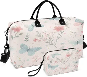Burbuja Travel Duffel Bag for Women, Butterfly Twig Weekender Overnight Bag Shoulder Carry On Tote Bag with Trolley Sleeve, Gym Bag with Toiletry Bag