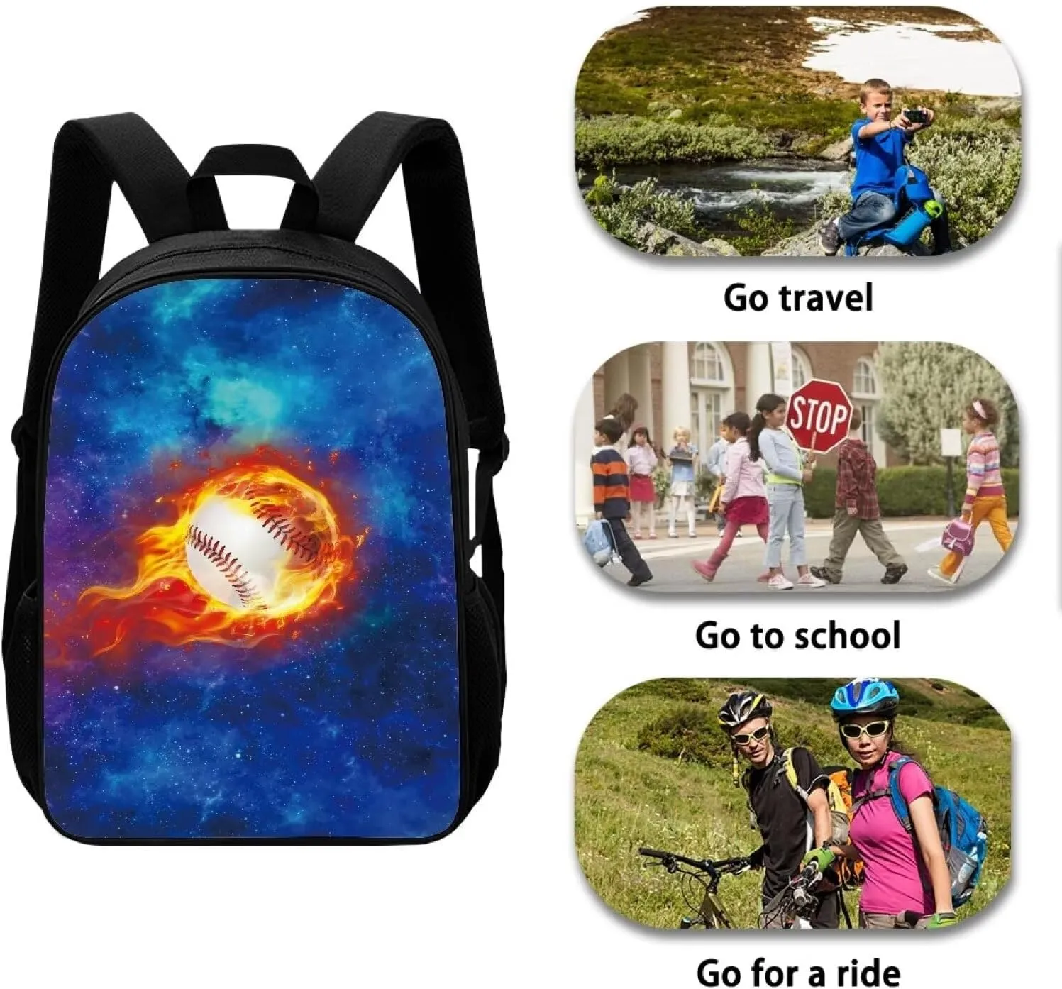 Burning Baseball Printed Bookbag College Luggage Bag Laptop, Galaxy Large Backpack School Business Travel Essentials Elementary Kids Middle Hight School Bookbags Daypack