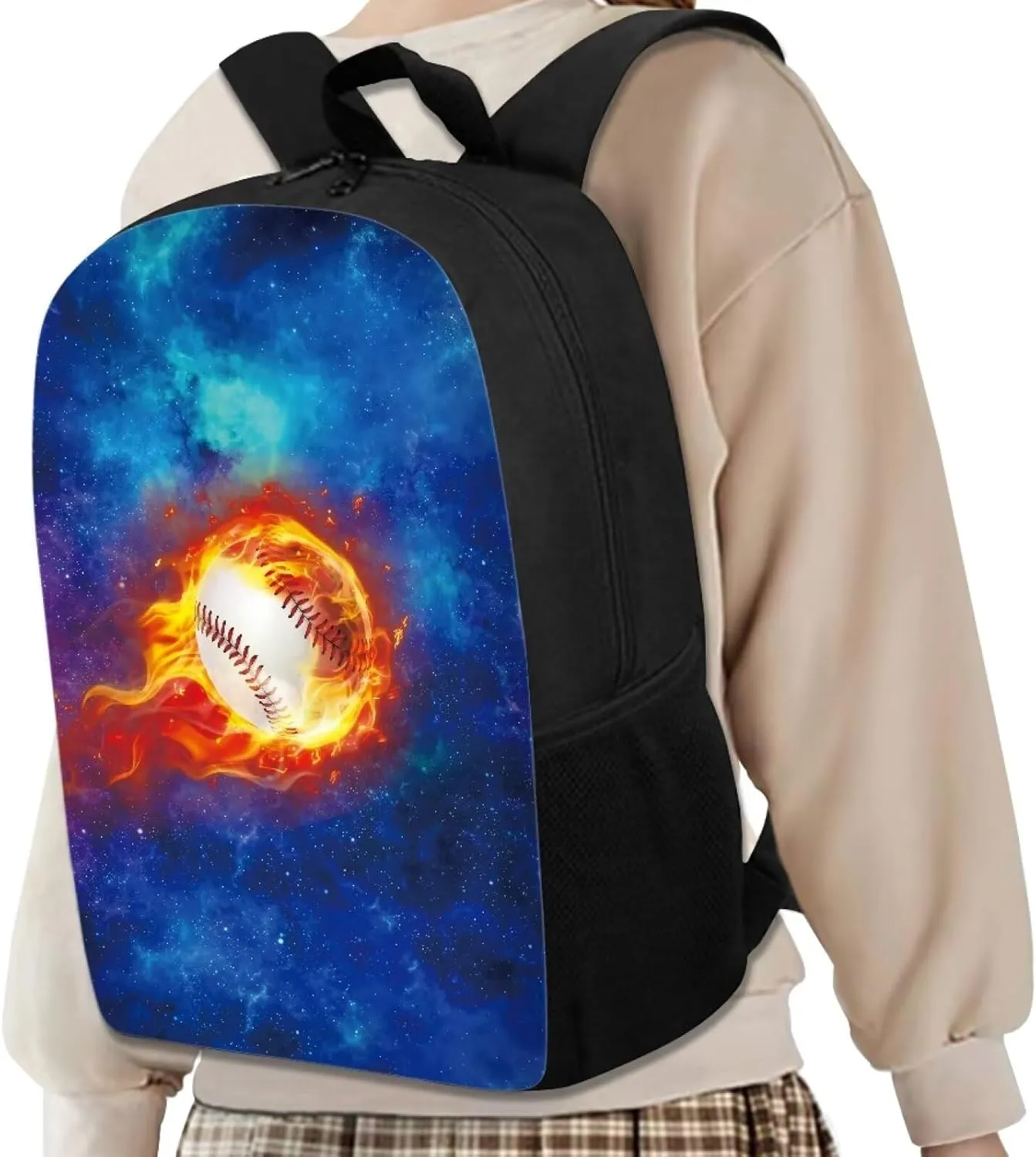 Burning Baseball Printed Bookbag College Luggage Bag Laptop, Galaxy Large Backpack School Business Travel Essentials Elementary Kids Middle Hight School Bookbags Daypack