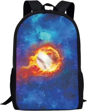 Burning Baseball Printed Bookbag College Luggage Bag Laptop, Galaxy Large Backpack School Business Travel Essentials Elementary Kids Middle Hight School Bookbags Daypack