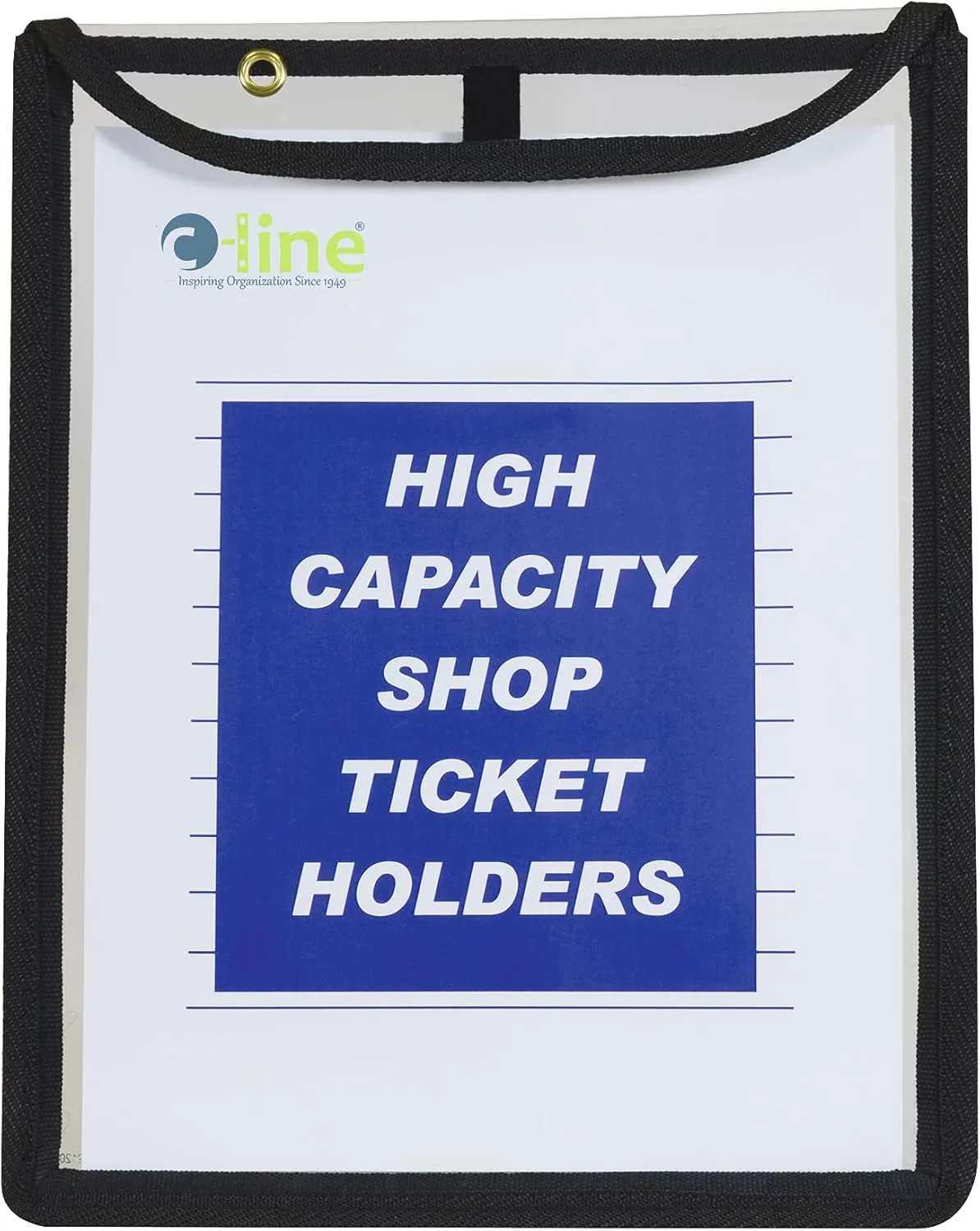 C-Line High Capacity Stitched Shop Ticket Holders, Gusseted with Flap Closure, Both Sides Clear, 9 x 12 x 1, Black, 15 per Box (39912)