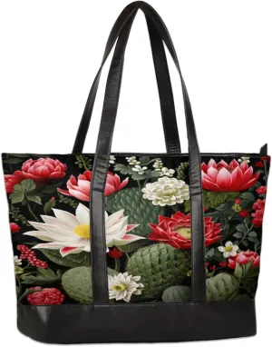 Cactus Flower Laptop Tote Bag for Women Lightweight Work Purse with Multiple Compartments Fits 13-15.6 Inch Laptop Tablet Shoulder Bag for Office Travel Daily Use