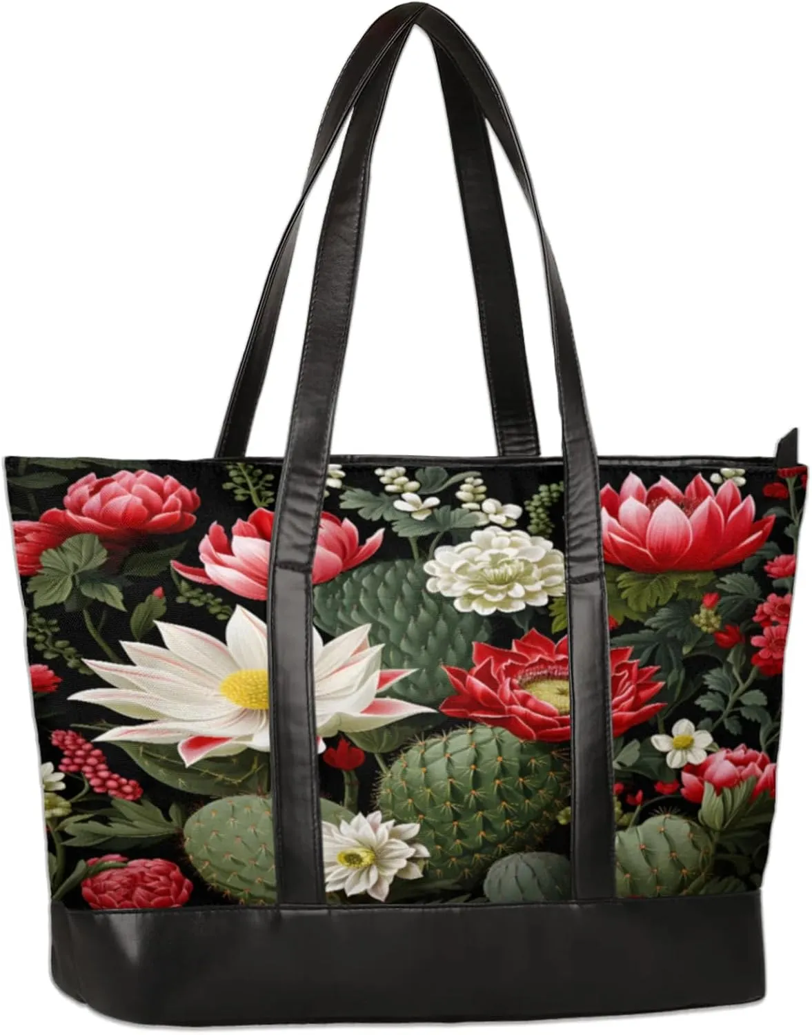 Cactus Flower Laptop Tote Bag for Women Lightweight Work Purse with Multiple Compartments Fits 13-15.6 Inch Laptop Tablet Shoulder Bag for Office Travel Daily Use