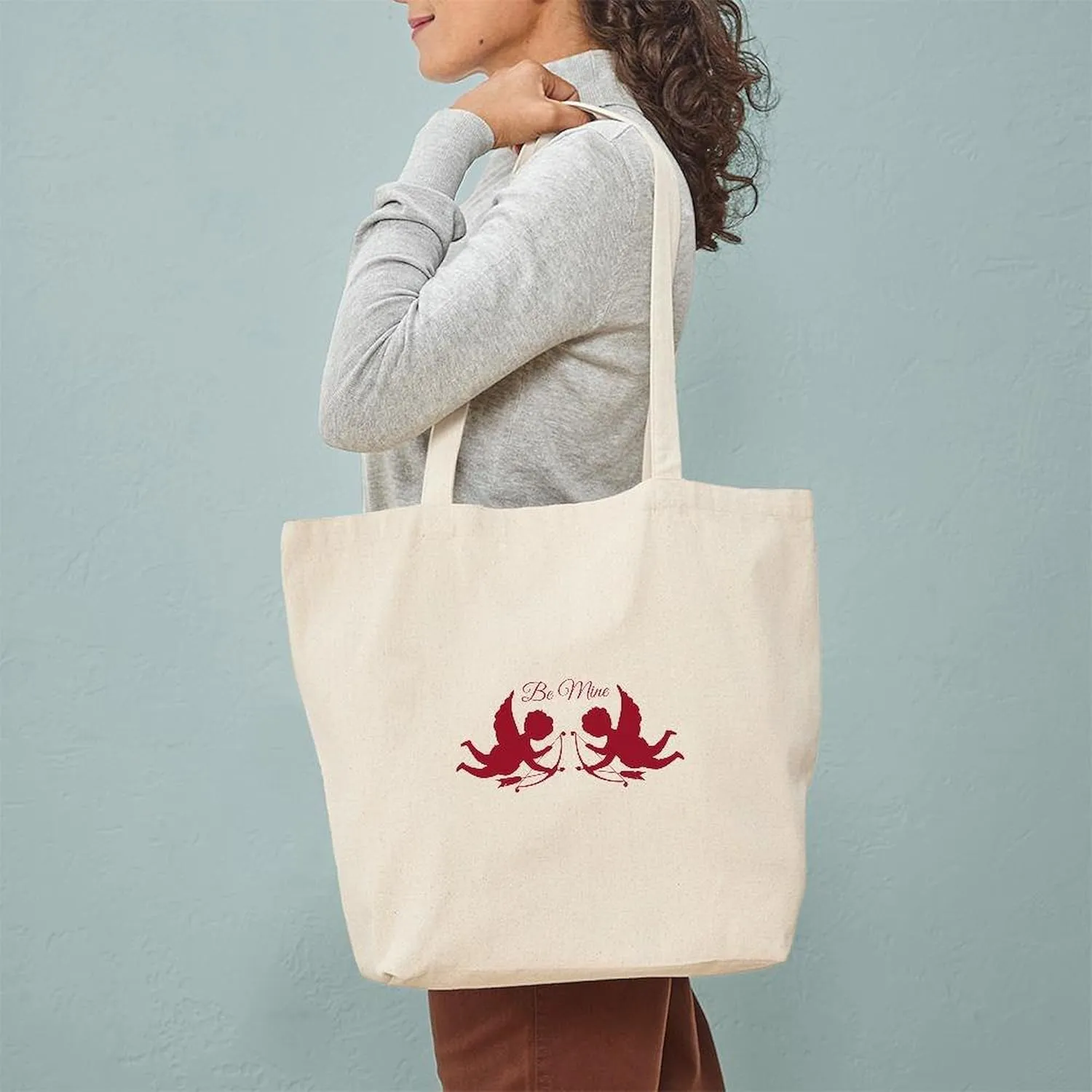CafePress Be Mine Cupids Tote Bag Reusable Natural Beige Canvas Shopping Bag