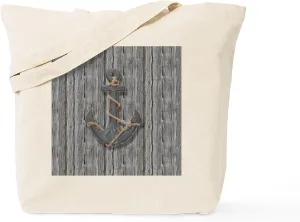 CafePress Nautical Anchor Barn Wood Tote Bag Reusable Natural Beige Canvas Shopping Bag