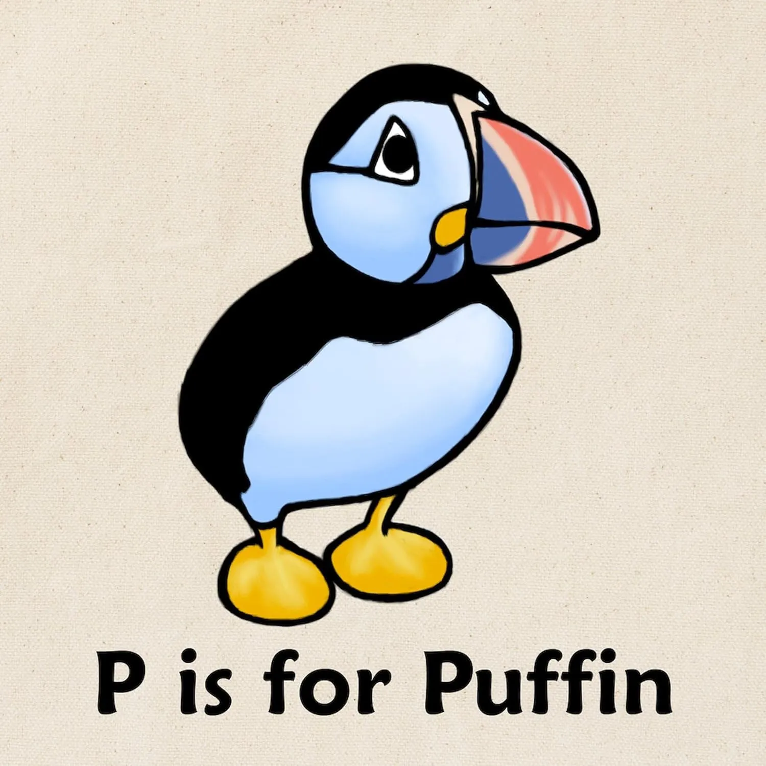 CafePress P Is For Puffin Tote Bag Reusable Natural Beige Canvas Shopping Bag
