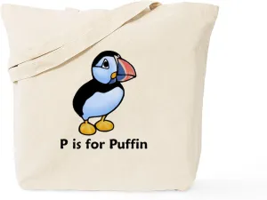 CafePress P Is For Puffin Tote Bag Reusable Natural Beige Canvas Shopping Bag
