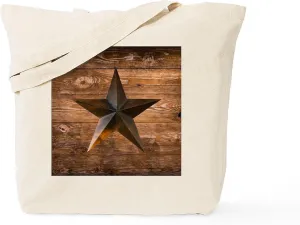 CafePress Rustic Barn Wood Western Country Star Reusable Natural Beige Canvas Shopping Bag