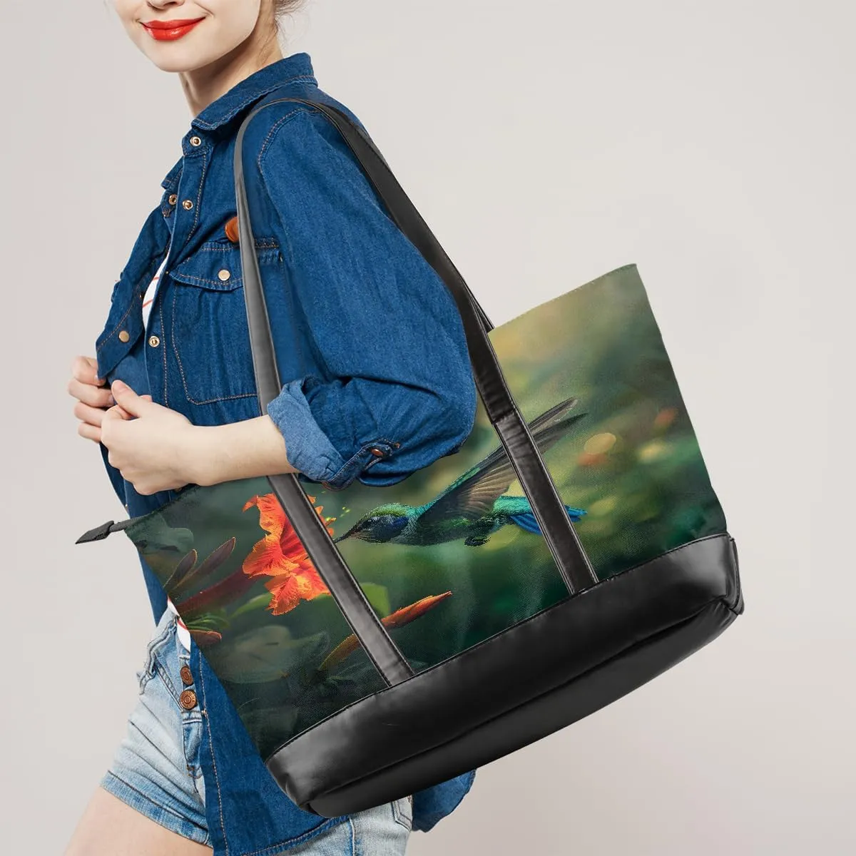 Canvas Laptop Tote Bag for Women Animal Swan Love Heart 15.6 Inch Large Capacity Computer Bag