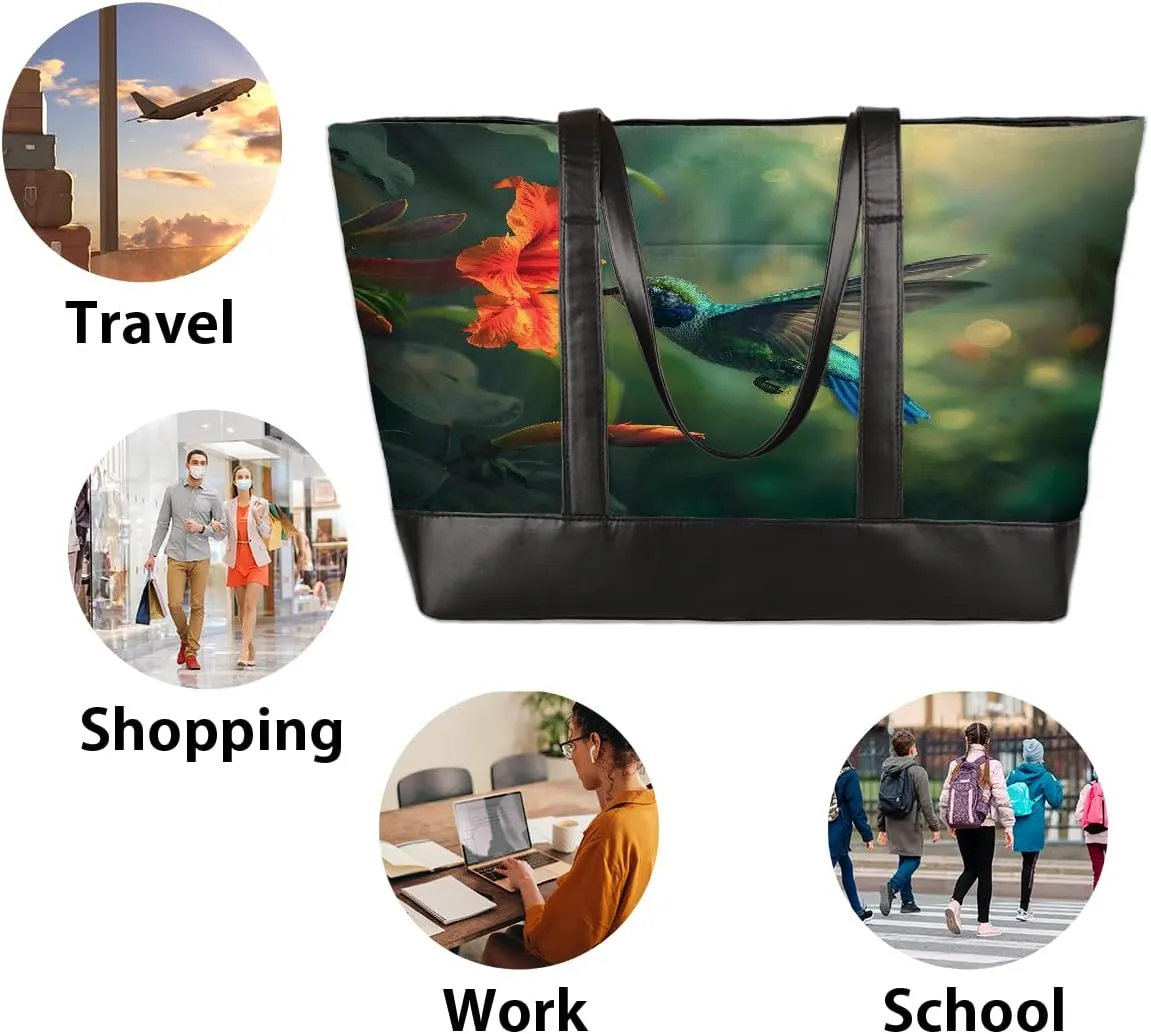 Canvas Laptop Tote Bag for Women Animal Swan Love Heart 15.6 Inch Large Capacity Computer Bag