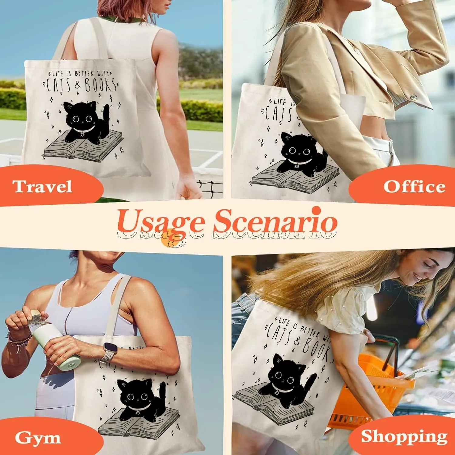 Canvas Tote Bag, Aesthetic Gifts for Women Book Shoulder Tote Bag Reusable Grocery Tote Bags with Pocket
