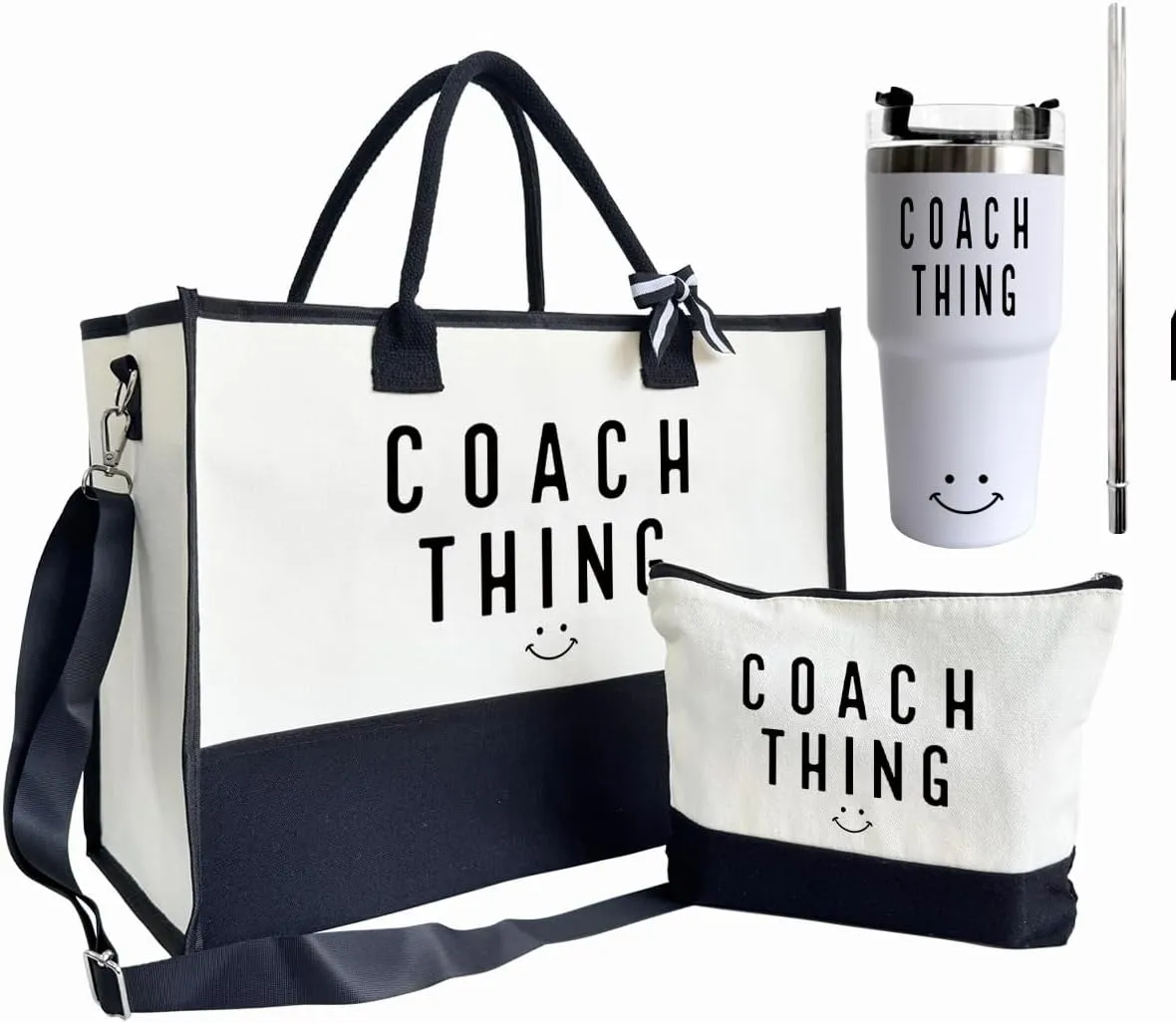 Canvas Tote Bag for Women, 20 oz Stainless Steel Water Cup, Coach Thing Tote Bag, Coach Shopping Bag, Travel Bag Gifts for Coach, Canvas Tote Bag With Zipper, Mothers Day Birthday Christmas Gift