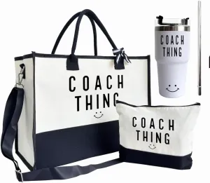 Canvas Tote Bag for Women, 20 oz Stainless Steel Water Cup, Coach Thing Tote Bag, Coach Shopping Bag, Travel Bag Gifts for Coach, Canvas Tote Bag With Zipper, Mothers Day Birthday Christmas Gift