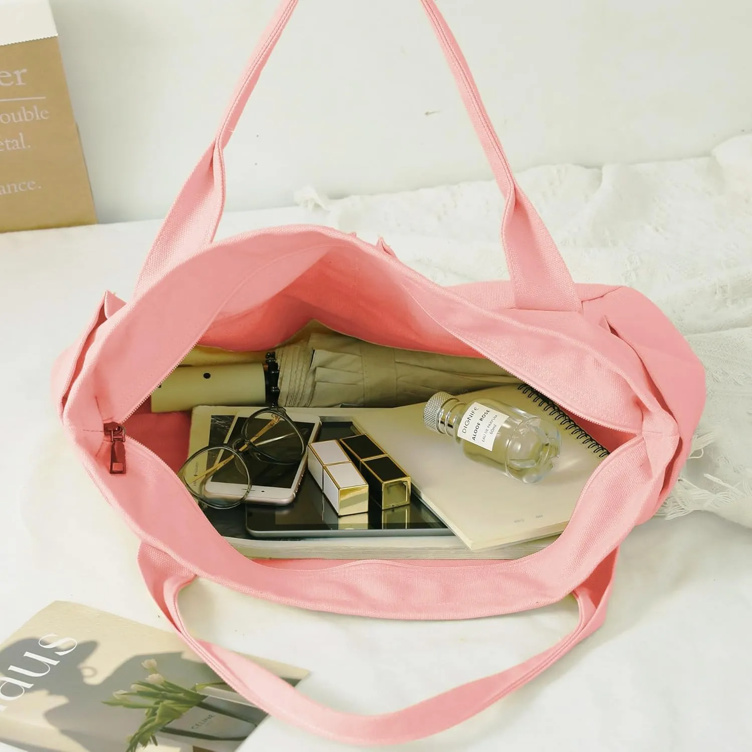 Canvas Tote Bag For Women With Pockets For Shopping Traveling Daily Commuting Beach Leisure And Fitness