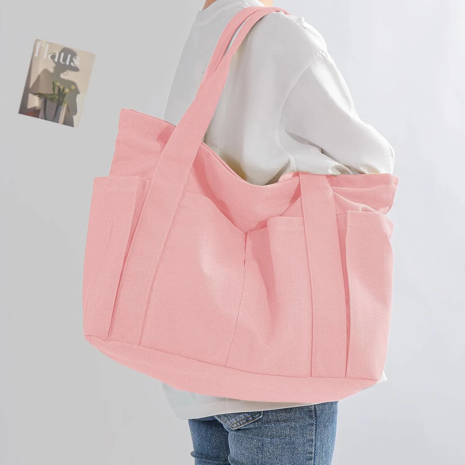 Canvas Tote Bag For Women With Pockets For Shopping Traveling Daily Commuting Beach Leisure And Fitness