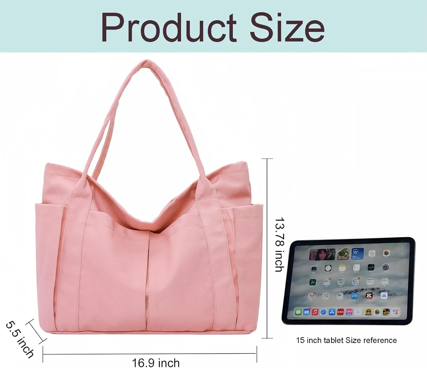 Canvas Tote Bag For Women With Pockets For Shopping Traveling Daily Commuting Beach Leisure And Fitness