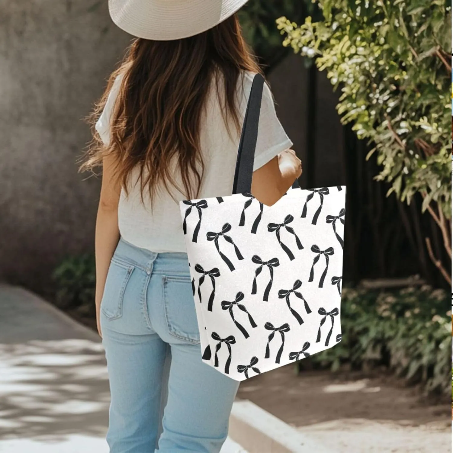 Canvas Tote Bag for Women with Zipper Pocket Reusable Grocery Shopping Bags Large Travel Shoulder Bag Handbag Bags