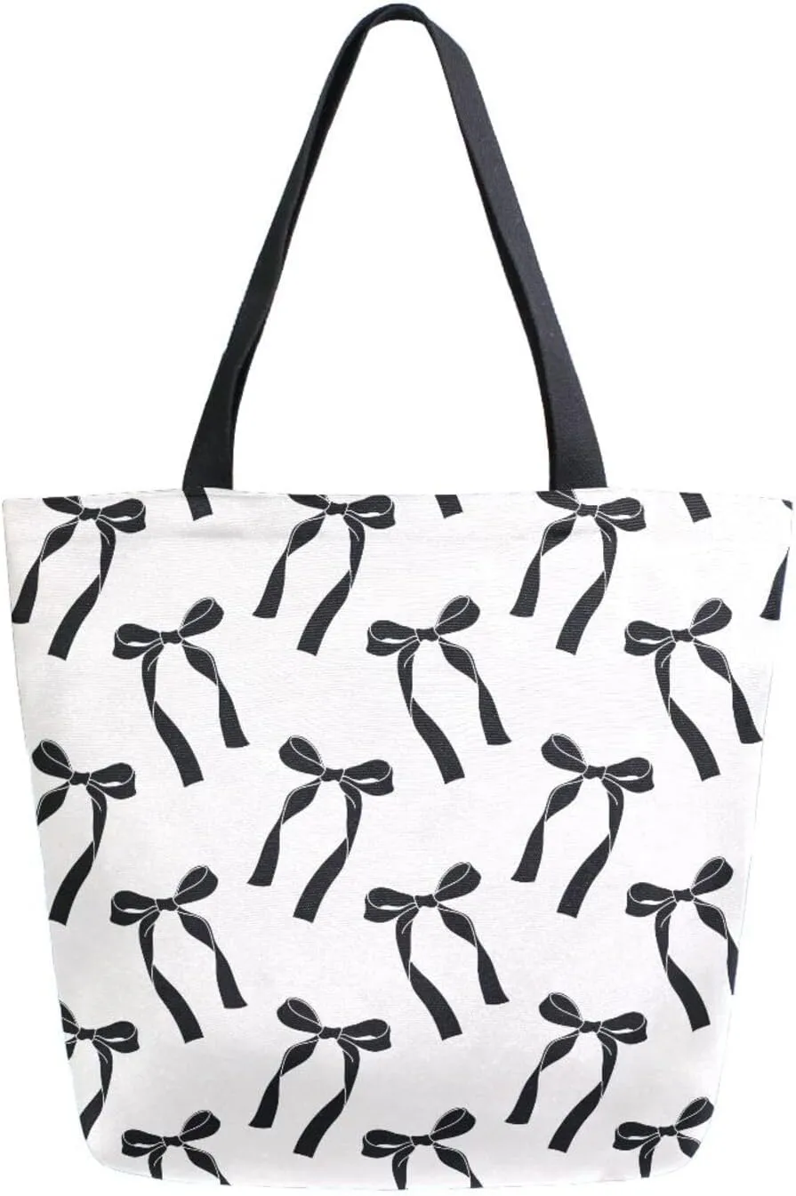 Canvas Tote Bag for Women with Zipper Pocket Reusable Grocery Shopping Bags Large Travel Shoulder Bag Handbag Bags