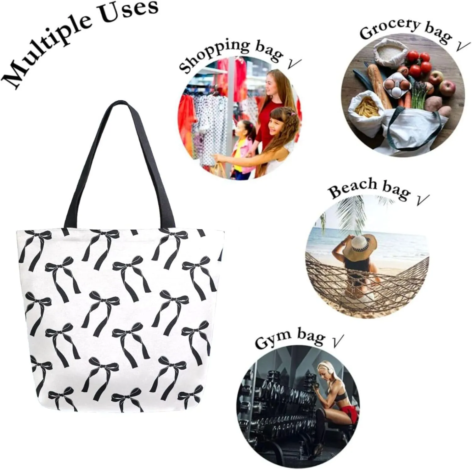 Canvas Tote Bag for Women with Zipper Pocket Reusable Grocery Shopping Bags Large Travel Shoulder Bag Handbag Bags
