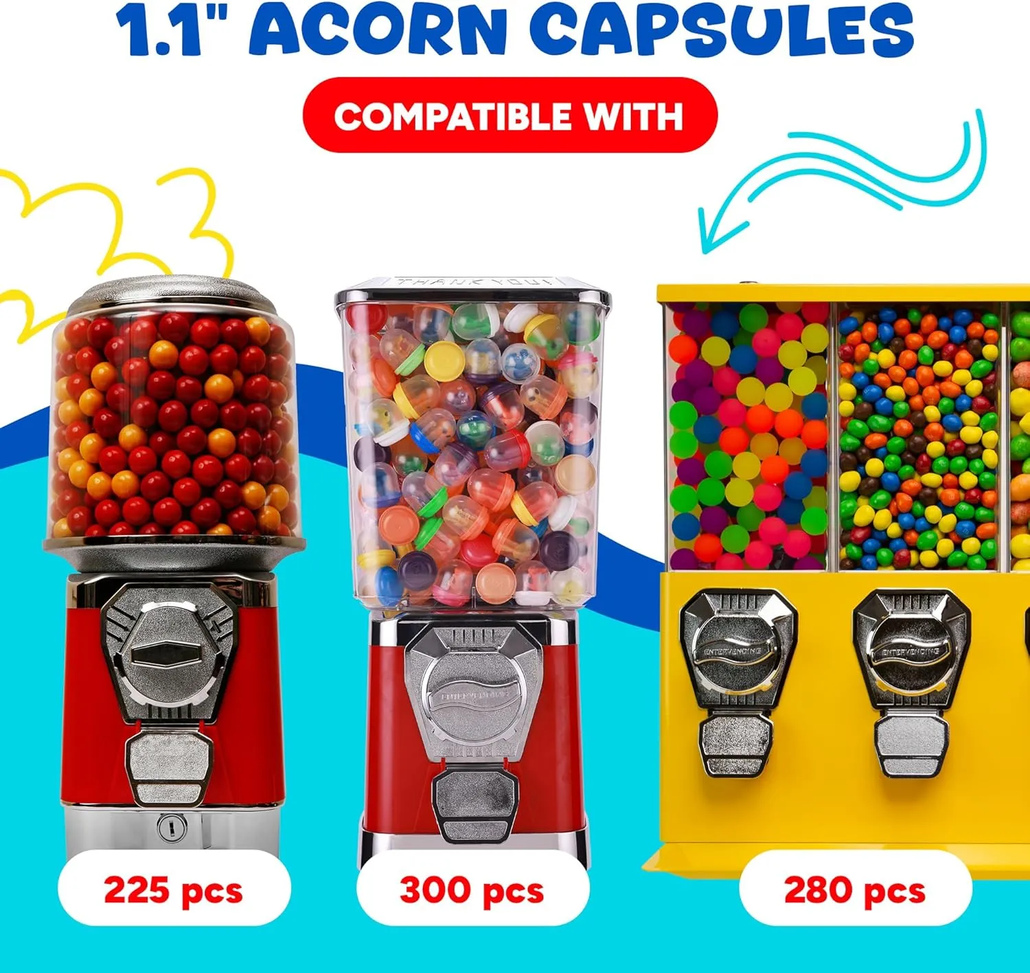 Capsule Vending Machine Translucent Acorn Capsules Empty 100 pcs 1.1 inch - Gumball Machine Capsules Bulk Party Favors Containers - Easter Basket Stuffers Gifts Pinata Stuffers DIY Craft Supplies