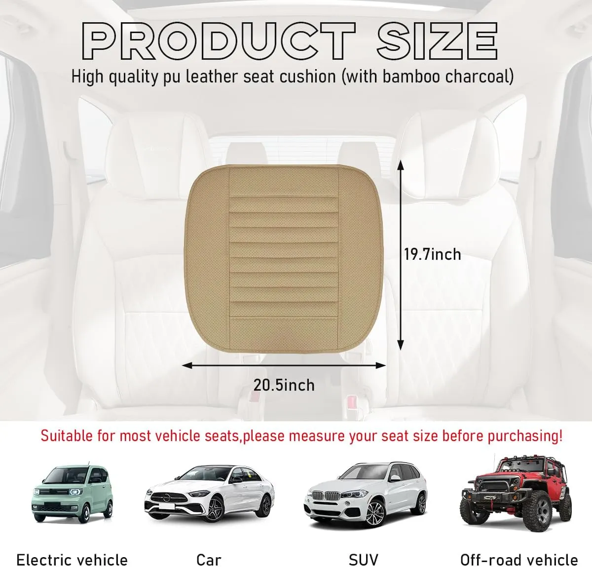 Car Front Bottom Seat Cover, PU Leather Full Wrap Bottom Seat Cushion with Storage Bag, Front Car Bottom Seat Pad Fits for 95% Vehicle, Universal Interior Car Accessories (Beige)