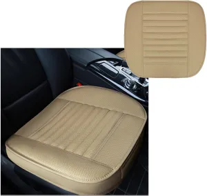 Car Front Bottom Seat Cover, PU Leather Full Wrap Bottom Seat Cushion with Storage Bag, Front Car Bottom Seat Pad Fits for 95% Vehicle, Universal Interior Car Accessories (Beige)